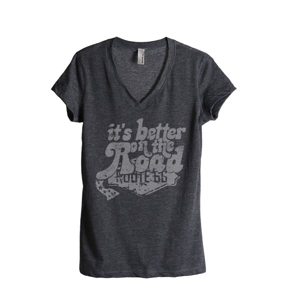 It's Better On The Road Women's Fashion Relaxed V-Neck T-Shirt Tee Charcoal Grey Small