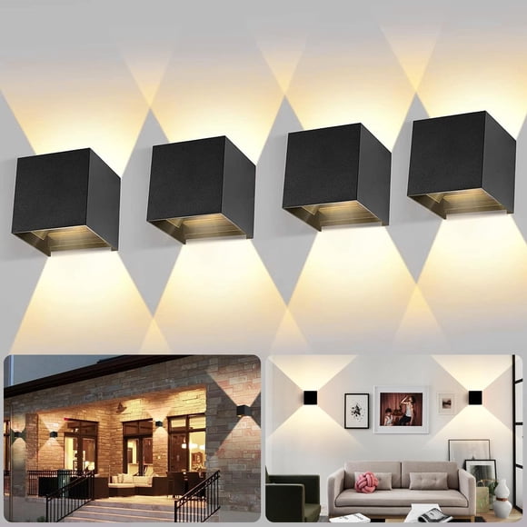 KIROGILY 4 Pcs Lampara de Pared Exterior, 12 W Lamparas de Pared Interior de Casas, Arbotantes de Pared, Iluminacion Hogar Muro, Impermeable IP65, Ángulo de Haz Ajustable Hacia Arriba Y Hac
