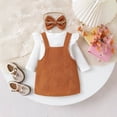 thumbnail image 2 of Splozh New Born Christmas Baby Girl Outfit Girls Fashion Baby Girl Outfit Fall Bow Tie Strap Dress with Long Sleeve Bodysuit 3 Pieces Outfits,Brown,12-18 Months, 2 of 4