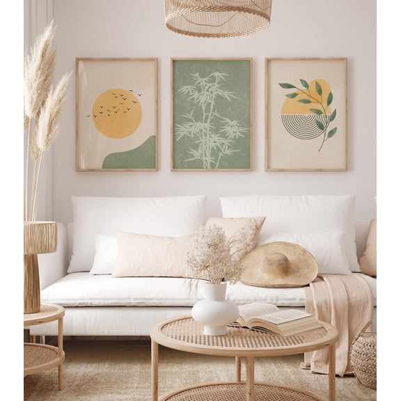 UNFFRAMED Japandi Wall Art Set Of 3, Sage Green Minimalist Posters, Wabi Sabi Wall Decor, Modern Neutral Home Decor, Muted Boho Wall Art Set 3 Prints 8x12