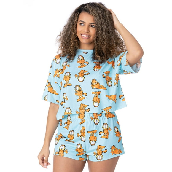 Garfield Ensemble Pyjama Bleu à Manches Courtes pour Femmes