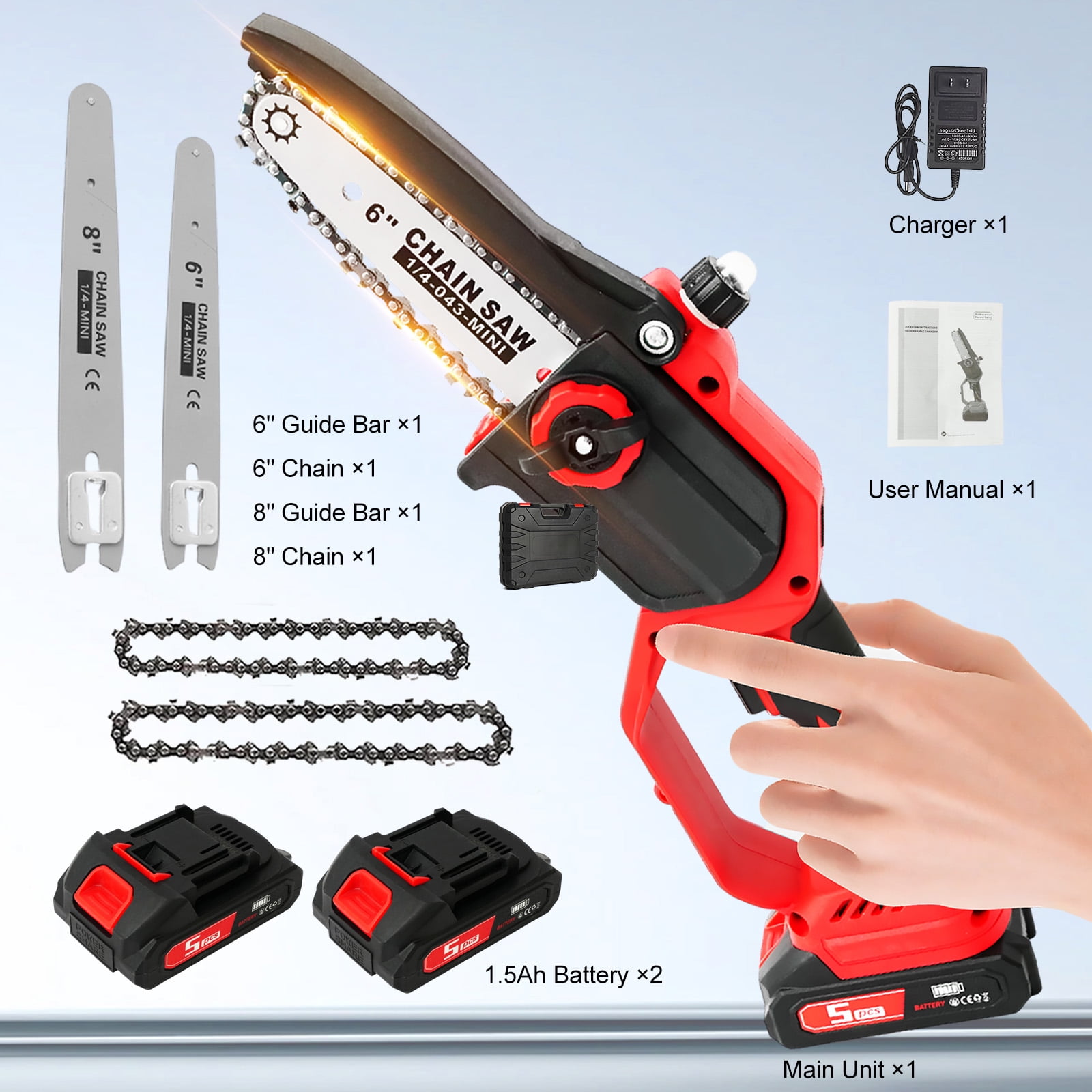 BAOKALER Mini Chainsaw Cordless，High-Speed Brushless Electric Chainsaw，2-in-1 Design Handheld Portable Mini Chainsaw Battery Powered for Tree Trimming Wood Cutting