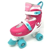 Chicago Skates Adjustable Quad Roller Skate Combo Set Pink/White/Teal – Skates, Helmet, Knee Pads, And Wrist Guards - Size Medium(1-4)
