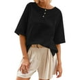 thumbnail image 2 of T Shirts for Women 2026 Summer Half Sleeve Crewneck Cotton Linen Oversized Casual Office Work Tshirt Blouse, 2 of 6
