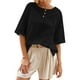thumbnail image 1 of Camiseta informal de cuello redondo para mujer con detalle de botones - Prenda cómoda de manga corta para primavera-verano - Tejido fácil de cuidar, 1 of 5