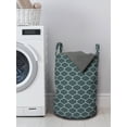 thumbnail image 3 of Blue Laundry Bag, Fish Flakes Like Image with Vintage Style Geometrical Triangle Details Print, Basket with Handles Drawstring Closure for Laundromats, 13" x 19", Dark Blue and White, by Ambesonne, 3 of 4