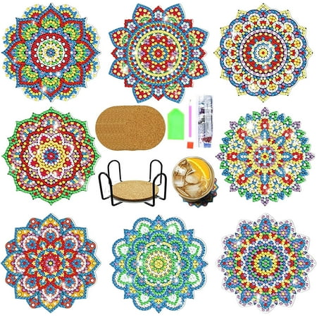 

5 Pcs Diy Coasters Kits | DIY Diamond Art Painting Coasters Set 8Pcs Coasters Diamond Art Crafts For Adults Small Kits Accessories