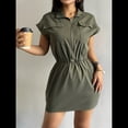 thumbnail image 4 of Vestido Camisero de Corta con Múltiples Bolsillos y Cuello para Mujer, con Cremallera y Estilo Vaquera Verde L, 4 of 7