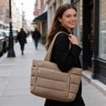 thumbnail image 5 of Puffer Tote Bag for Women, Large Capacity Lightweight Quilted Shoulder Bag, Waterproof Handbag for Work, Travel, Gym, Khaki, 5 of 8