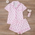 thumbnail image 2 of Christmas pajamas for women setWomen's Bow Print Sleepwear Set With Collar And Short Sleeves, 2 of 9