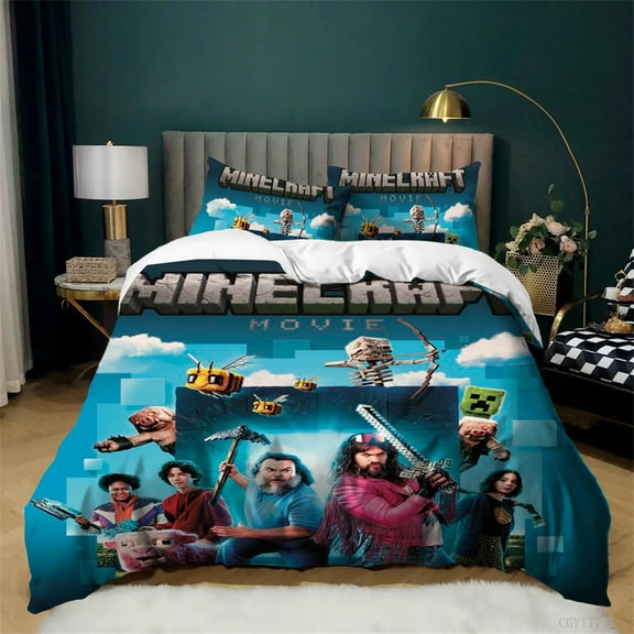 Game Minecraft Bedding Set 3 Pieces Soft and Breathable Duvet Cover Set for Teen All Season Light-Weight Comforter Cover