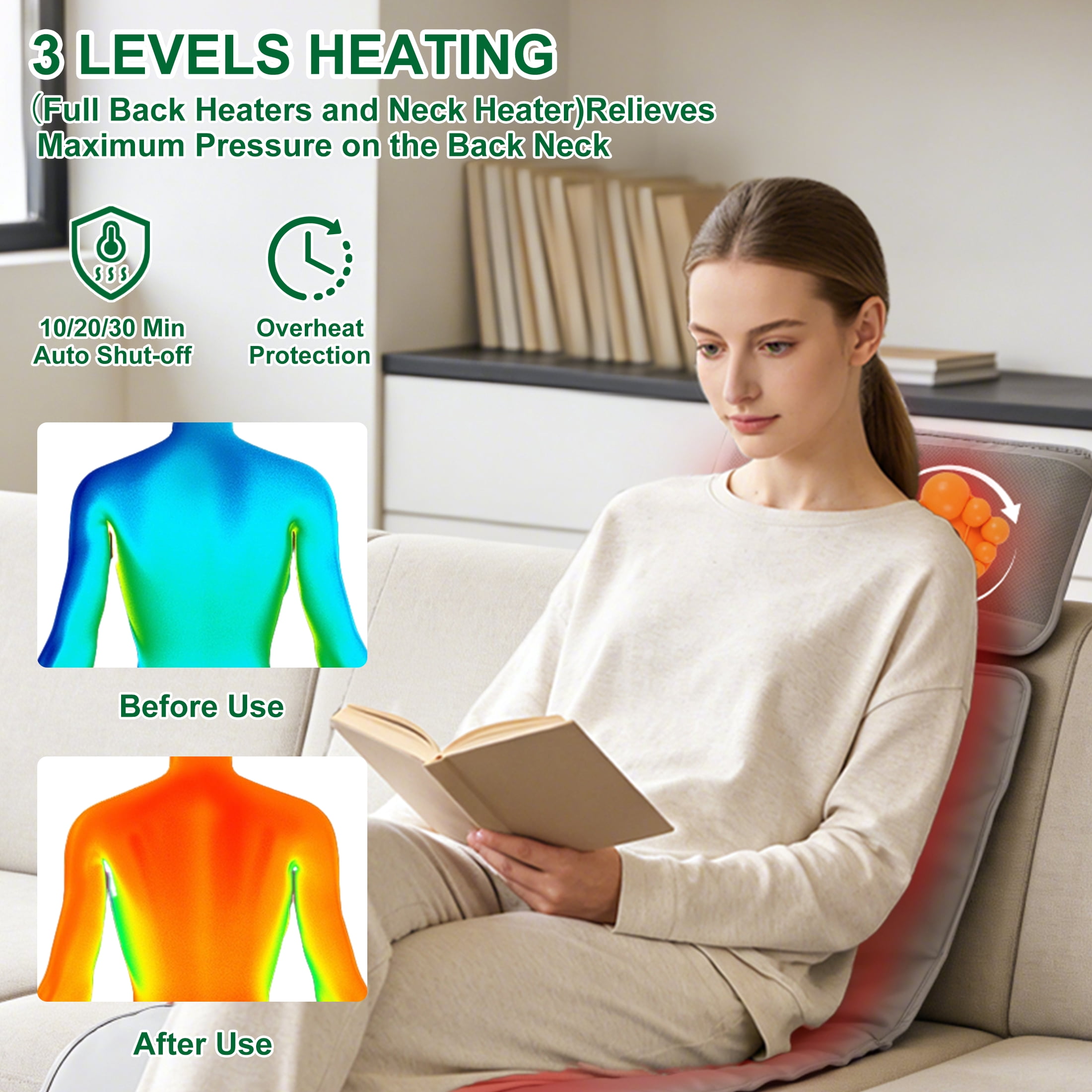 HMMSYLVA Vibrating Full Body Massage Mat with Detachable Shiatsu Neck Massager Features Remote, 9 Modes Electric Massage Pad Back Massager with Heat