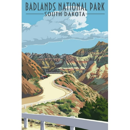 Badlands National Park, South Dakota - Road Scene Travel Advertisement Print Wall Art By Lantern