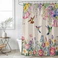 thumbnail image 6 of Watercolor Flowers Shower Curtain Set - 72" x 78" Washable Bathtub Curtain with 12 Hooks, Spring Hummingbird Butterflly Floral Beige Waterproof Fabric Stall Shower Curtains for Bathroom Décor, 6 of 6