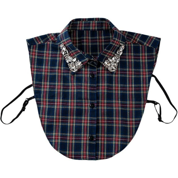 Red Christmas Plaid Rhinestone Detachable Collar, Detachable Half Shirt, Women's Stylish Blouse False Shirt Dickey