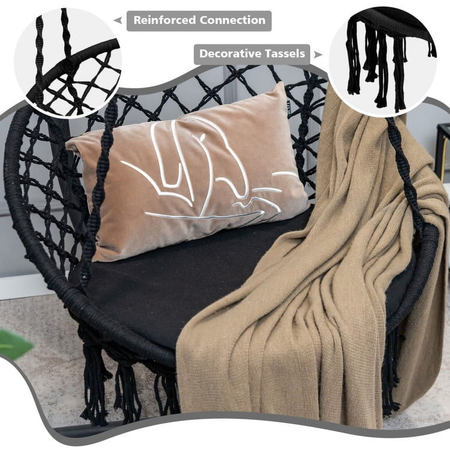 Aimee Lii Cushioned Hammock Swing Chair with Hanging Kit, Comfy Outdoor Chair, Black Aimee Lii Cushioned Hammock Swing Chair with Hanging Kit, Comfy Outdoor Chair, Black