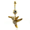 thumbnail image 2 of 14g (1.6mm) Stainless Steel Cubic Zirconia Gold Plated Hummingbird Dangle Belly Ring Navel Piercing Body Jewelry, 2 of 2
