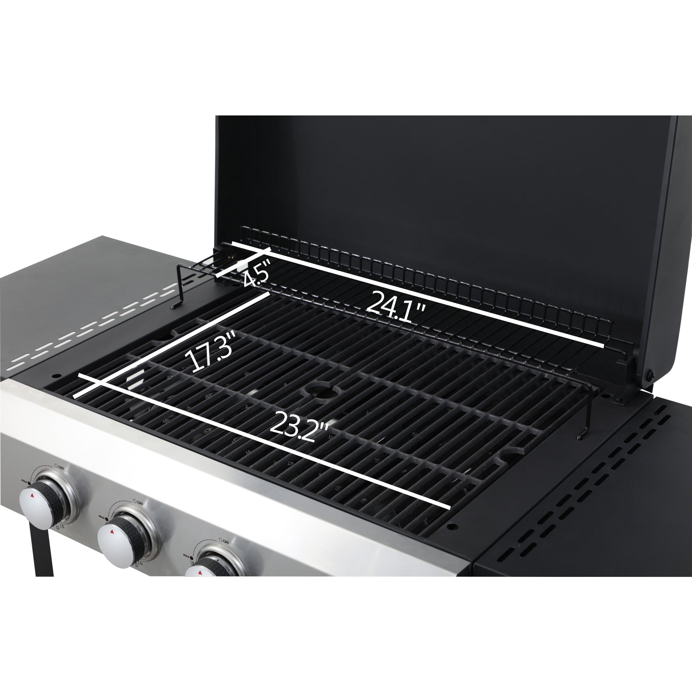 Veridion 4-burner 49200BTU Propane Gas BBQ Grill with Foldable Side Table, Hanging Basket, Enamel Cooking Grids, Stainless Steel, Black + Grey