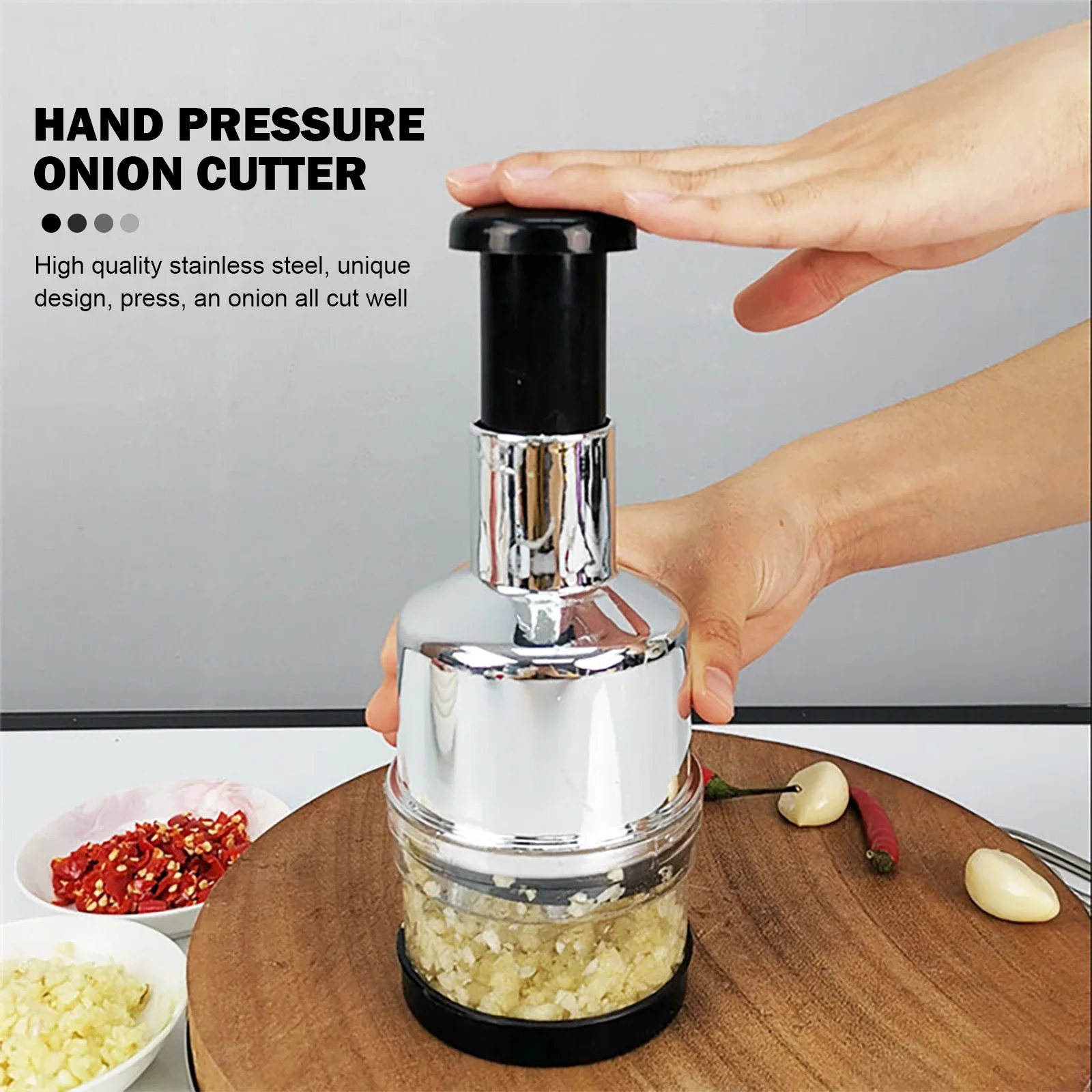 Manual Garlic Press Chopper Stainless Steel Blade Food Cutter for Garlic Onion Vegetable Kitchen Cooking