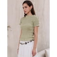 thumbnail image 4 of DARING DIVA Women's Smocked Plaid Short Sleeve Crew Neck Ruffle Tops Shirt S Gray Green, 4 of 6
