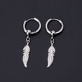 thumbnail image 2 of Stainless Punk Dangle Hinged Earring Feather Gothic Men Earring Silver Color, 2 of 3