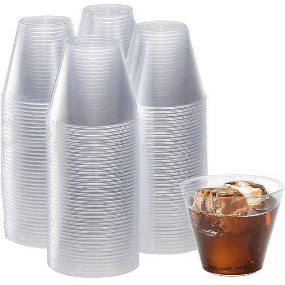 Prestee 200 Clear Plastic Cups - 9 Ounce | Hard Disposable Cups | Plastic Wine Cups | Plastic Cocktail Glasses | Plastic Drinking Cups | Plastic Party Punch Cups | Bulk Party Cups | Wedding Tumblers