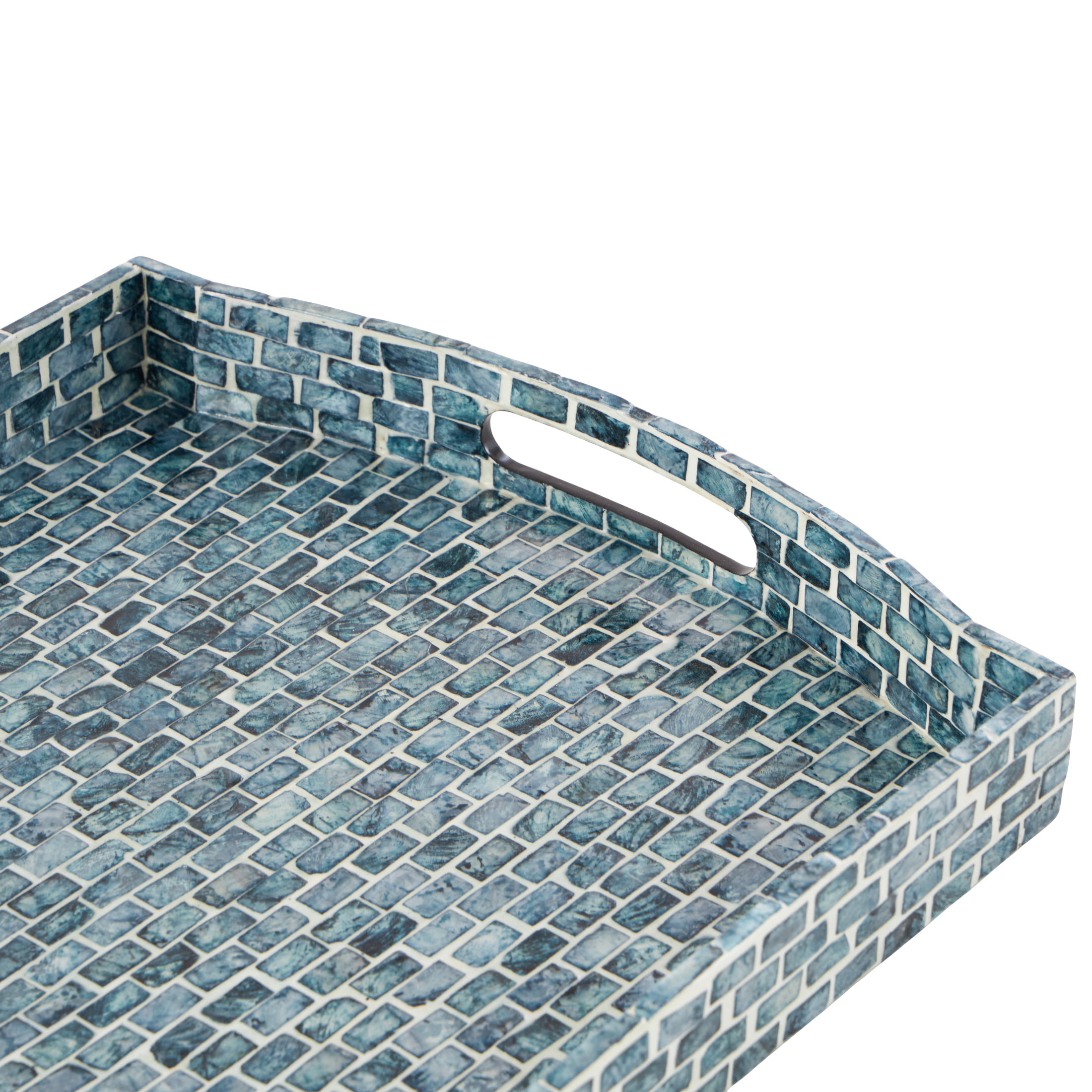 DecMode 20", 18"W Blue Wood  Tray with Slot Handles, 2-Pieces