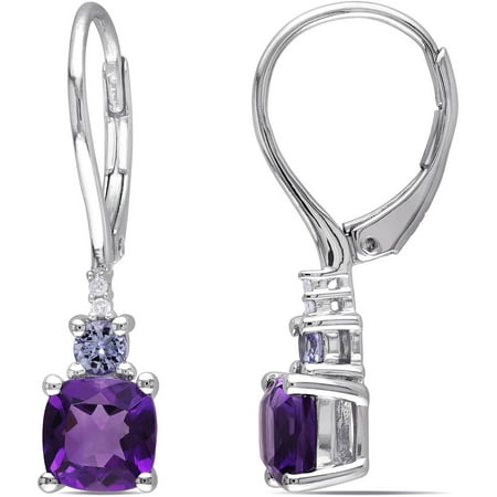 Tangelo 1-7/8 Carat T.G.W. Amethyst and Tanzanite with Diamond-Accent Sterling Silver Leverback Earrings
