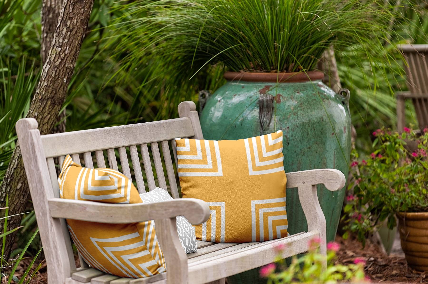 20" x 20" Simply Daisy Corner Stripes Indoor/Outdoor Pillow, Egg Yolk Yellow Qty 1