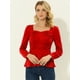 thumbnail image 2 of Allegra K Blusa de manga larga con cuello en forma de corazón para mujer rojo M, 2 of 5