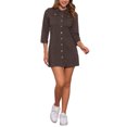 thumbnail image 2 of Vestido de mezclilla para mujer INSPIRE CHIC con mangas 3/4, botón, mini vestido de camisa de mezclilla, talla L, marrón oscuro, 2 of 6