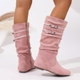 thumbnail image 5 of Women's Extra Wide Calf Knee High Slouchy Boots, Wide Width Tall Boots with Flat Heel Side Zipper Pink 9.5(43), 5 of 7