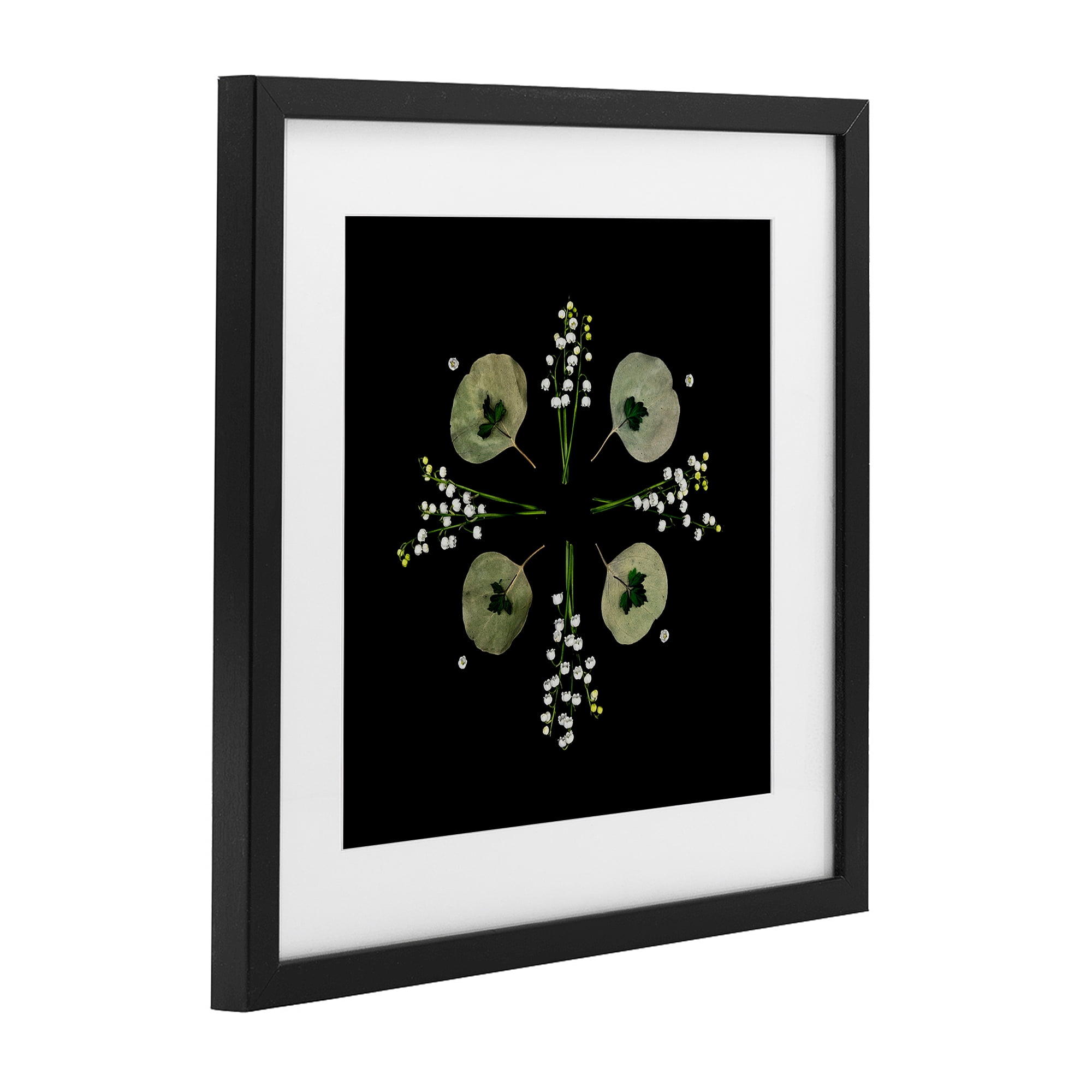Stupell Industries Leaves & Wildflowers on Black Black Framed Print Under Glass, design by Beth Adoette