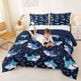 thumbnail image 3 of Erosebridal Cartoon Marine Shark Full Size Comforter Sets 3 Pieces For Kids Children,Kawaii Ocean Animal Bedding Sets For Boys Girls,Navy Blue Reversible, 3 of 6
