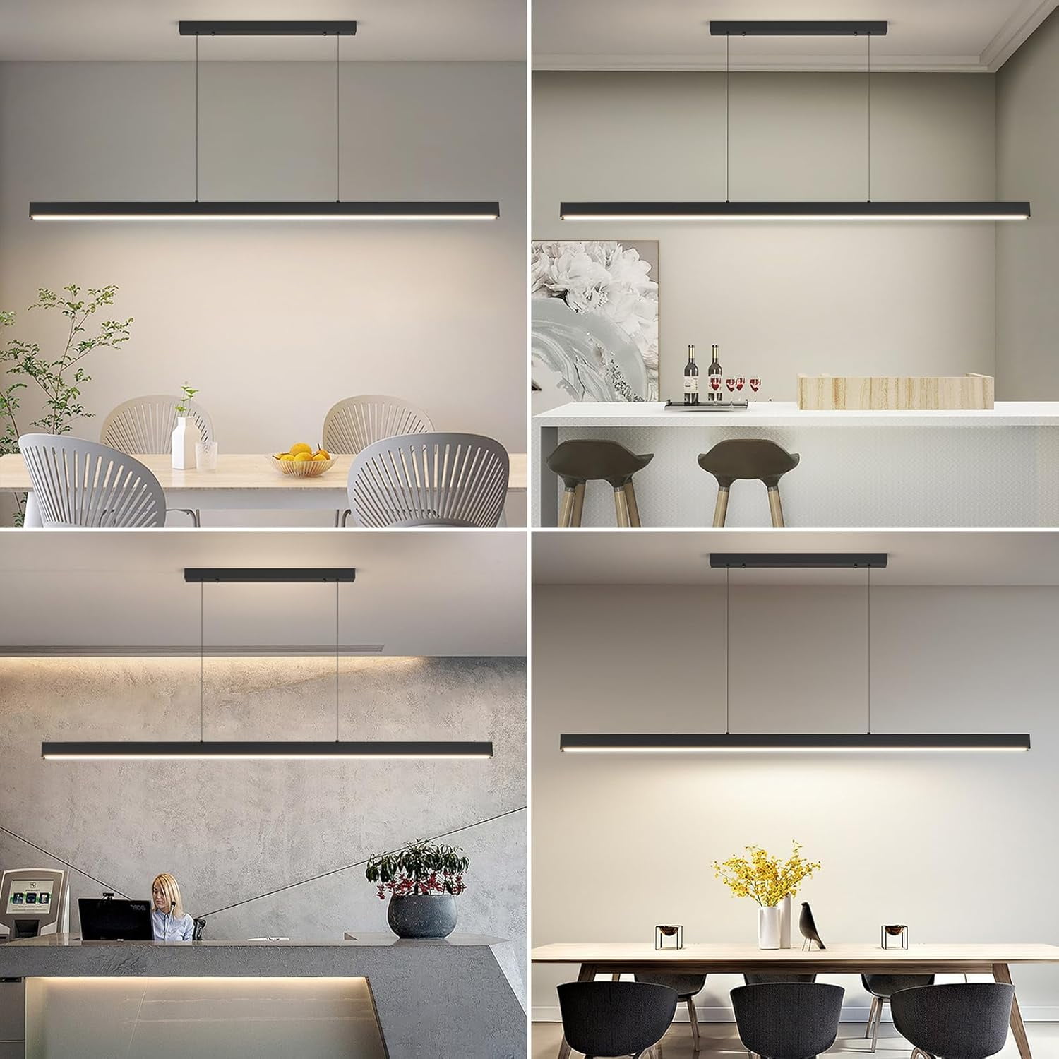 59inch Black Chandelier Modern LED Linear Ceiling Pendant Light Fixtures Hanging Color Temperature and Height Adjustable Pool Table Light for Dining Room Kitchen Island