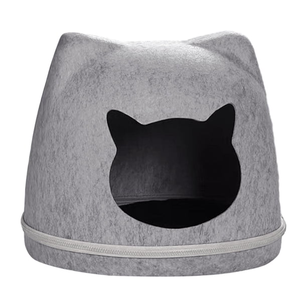 Cama cueva de fieltro para gatos, extraíble, acogedora, con forma de cabeza de gato, ideal para las cuatro estaciones. Gris claro