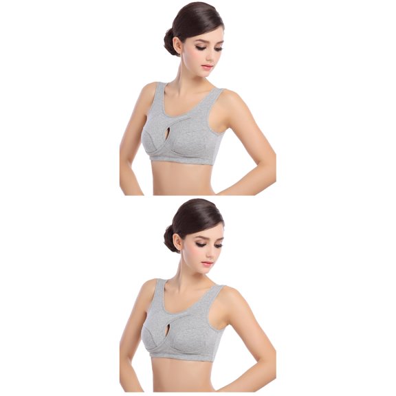 2 pcs Sleeping Bra Breathable No Steel Wire Underwear Cotton Push up Brassiere for Lady - Size XL (Grey)