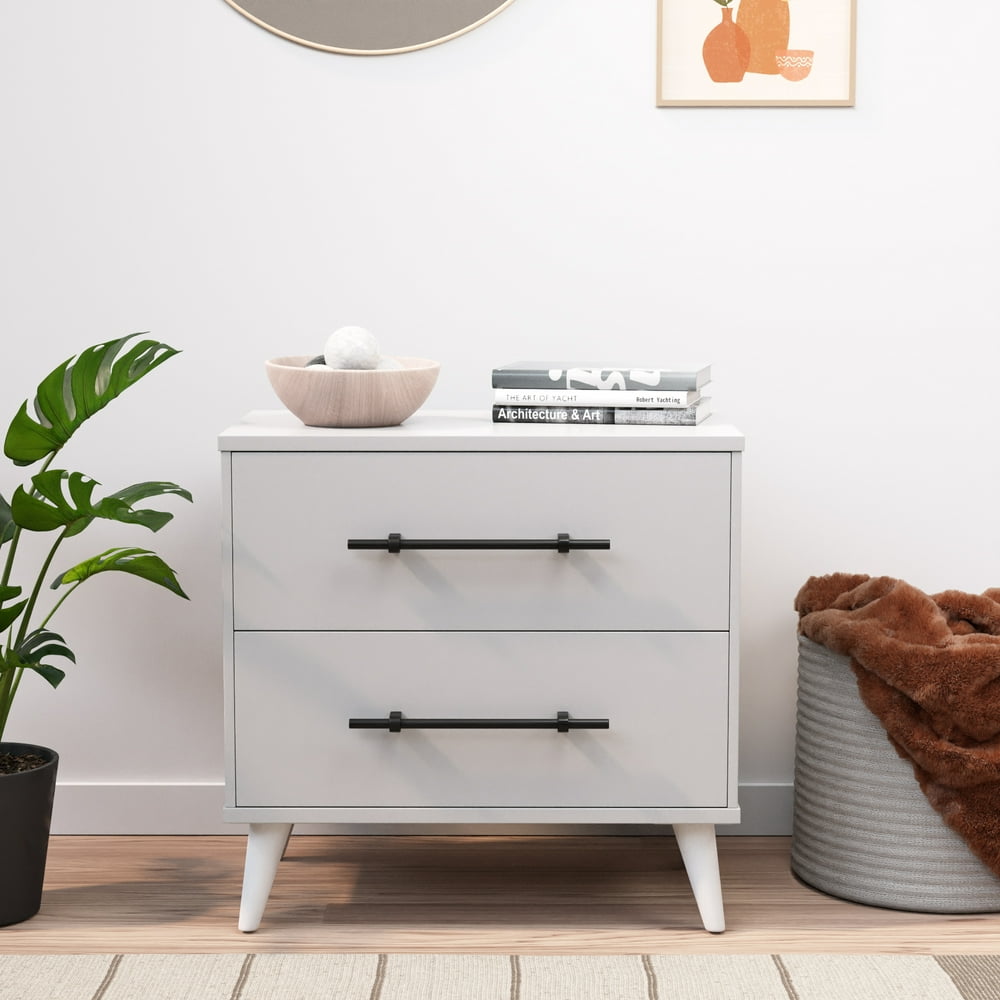 Rest Haven Mid-Century Modern 2 Drawer Nightstand, White - Walmart.com