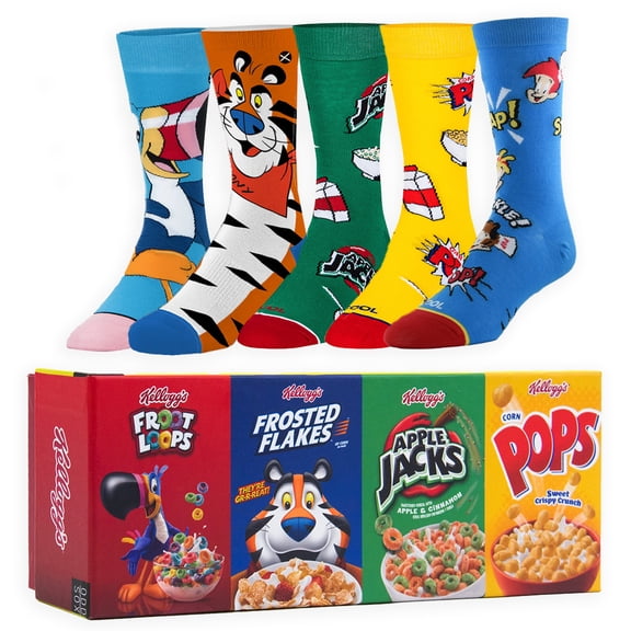 ODD SOX – Kellogg’s Cereal 5-Pack Novelty Crew Socks Gift Box – Unisex Large Size – Frosted Flakes,