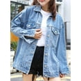 thumbnail image 4 of Women'S Oversized Mid Long Denim Jacket Jean Biker Coat Light Blue M, 4 of 6