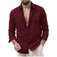 thumbnail image 2 of Fanxing Men Shirt Clearance Under $5 Graphic Men's Lapel Collar Button Down Shirt Cargo Shirts Fall Spring Casual Long Sleeve Work Shirts Shirts for Men Wine,XXL, 2 of 6