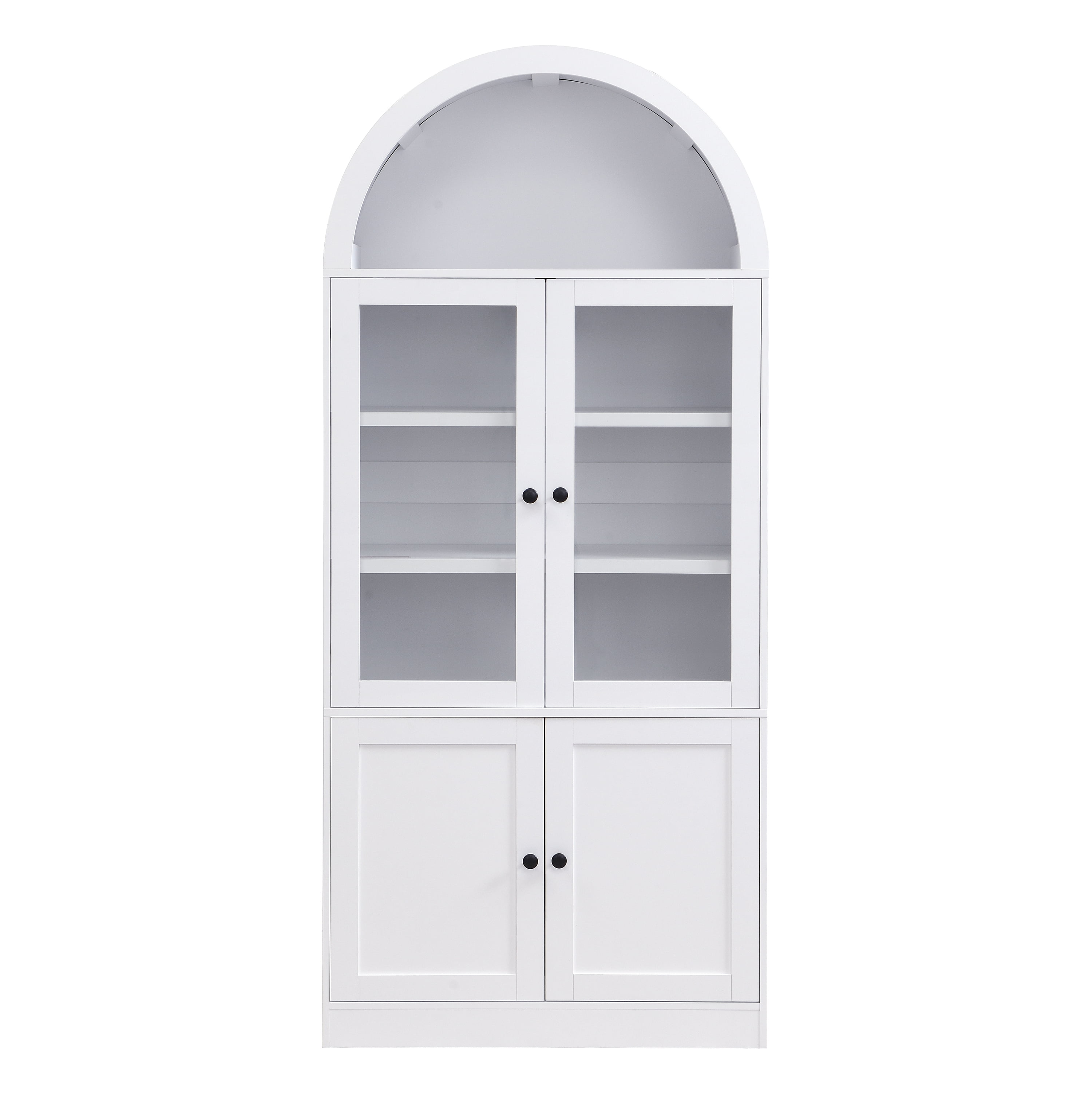 Mintazer Arched Top Tall Storage Cabinet, Display Bookcase with Glass Doors & 5-Tier Shelves, Farmhouse Freestanding Hutch for Living Room Dining Room Study, White