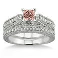 thumbnail image 2 of 2.10 Carat Morganite And Diamond Moissanite Antique Bridal Set Engagement Ring on 10k White Gold, 2 of 3