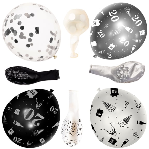 GROBRO7 20th Birthday Party Balloons, Black & Silver, 12 Inch, 36 Count