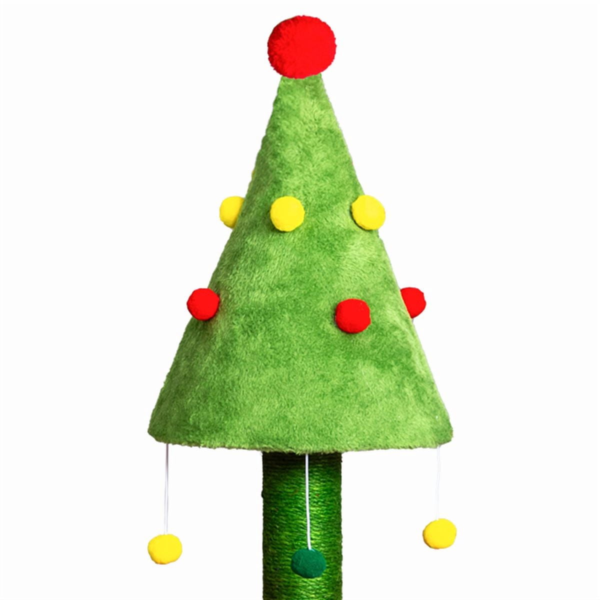 30in Christmas Cat Tree with House & Scratching Post - Red & Green Cat Tower with Hanging Balls for Kittens & Small Cats
