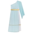 thumbnail image 5 of TiaoBug Girls Ancient Greek Toga One Shoulder Ruffles Maxi Dance Dress for Halloween Festival Show Light Blue 6, 5 of 7