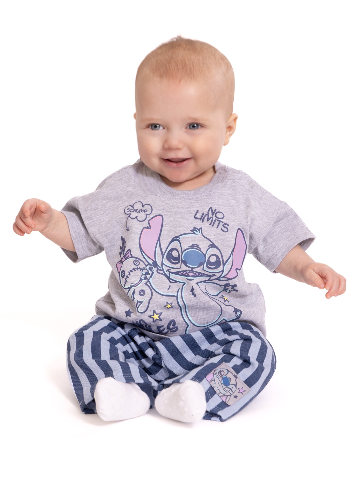 Stitch Baby Boys Short Sleeve Graphic Tee and Stripe Pants Set, 2-Piece, Sizes 0/3M-24M