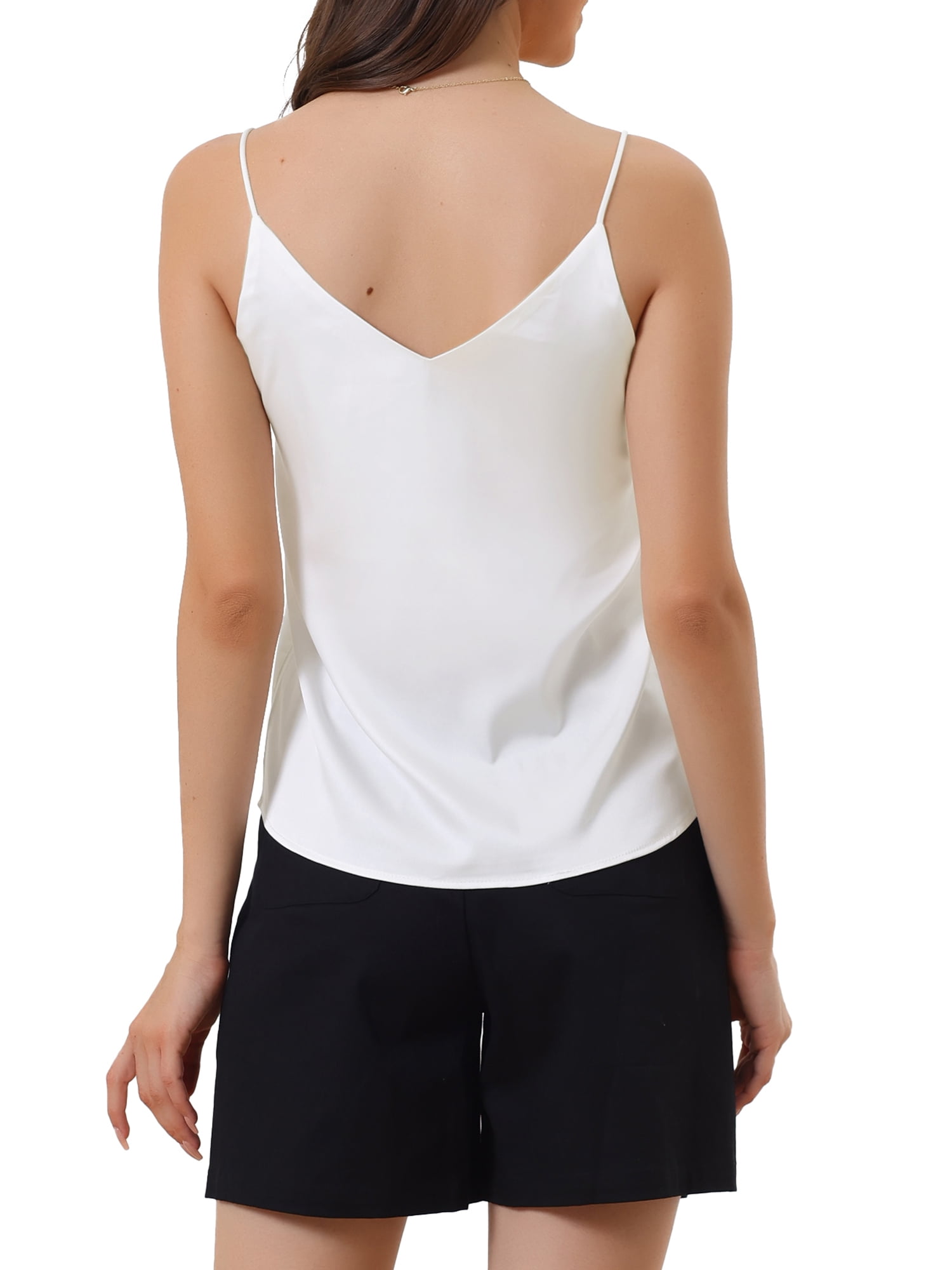 Unique Bargains Womens 2 Pack Satin Cami Silky Strap Top Lounge Pajama Camisole White M