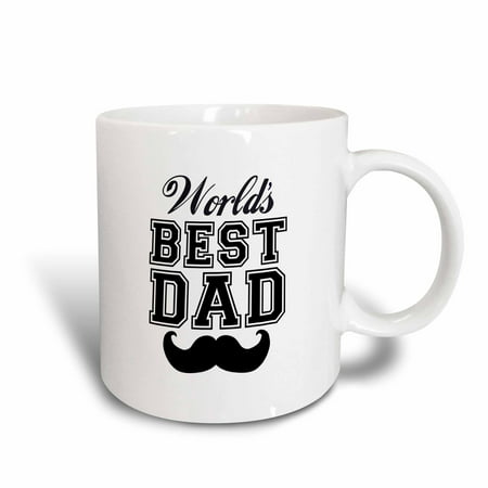 3dRose Worlds best dad with funny black mustache - retro moustache vintage font - fathers day daddy gift, Ceramic Mug,