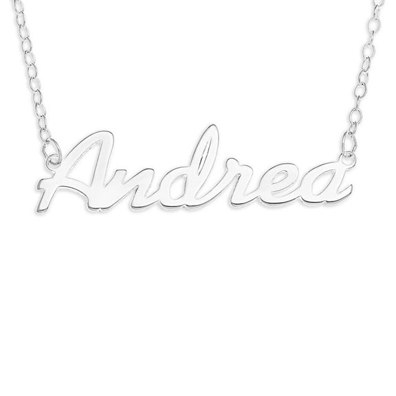 Sterling Silver Trace Chain 'Andrea' Name Pendant - White